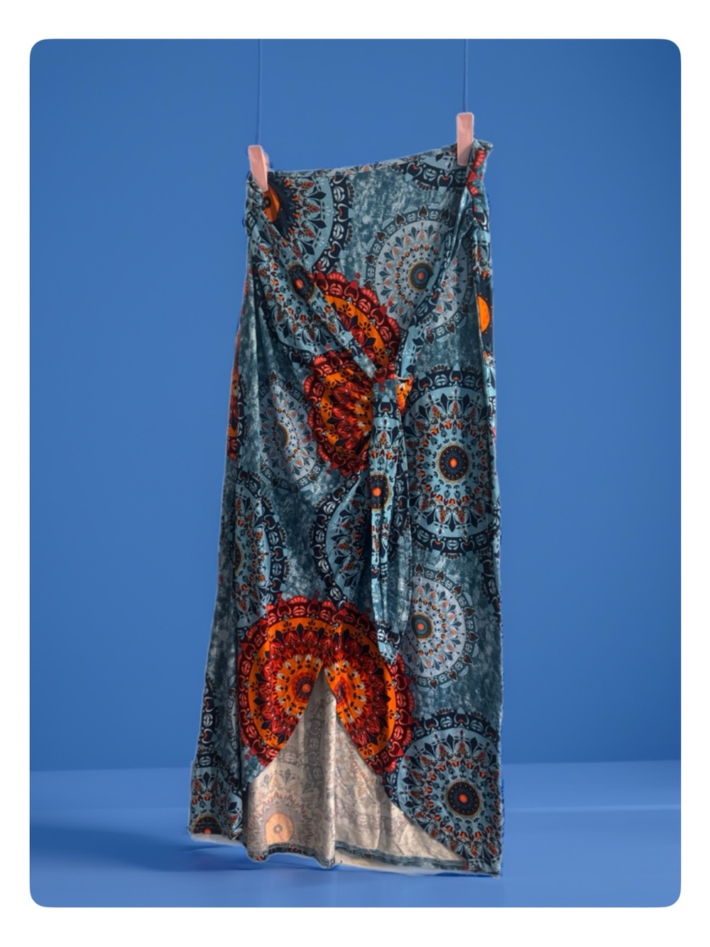 WitSmile Printed Boho Maxi Skirt - Teal & Orange